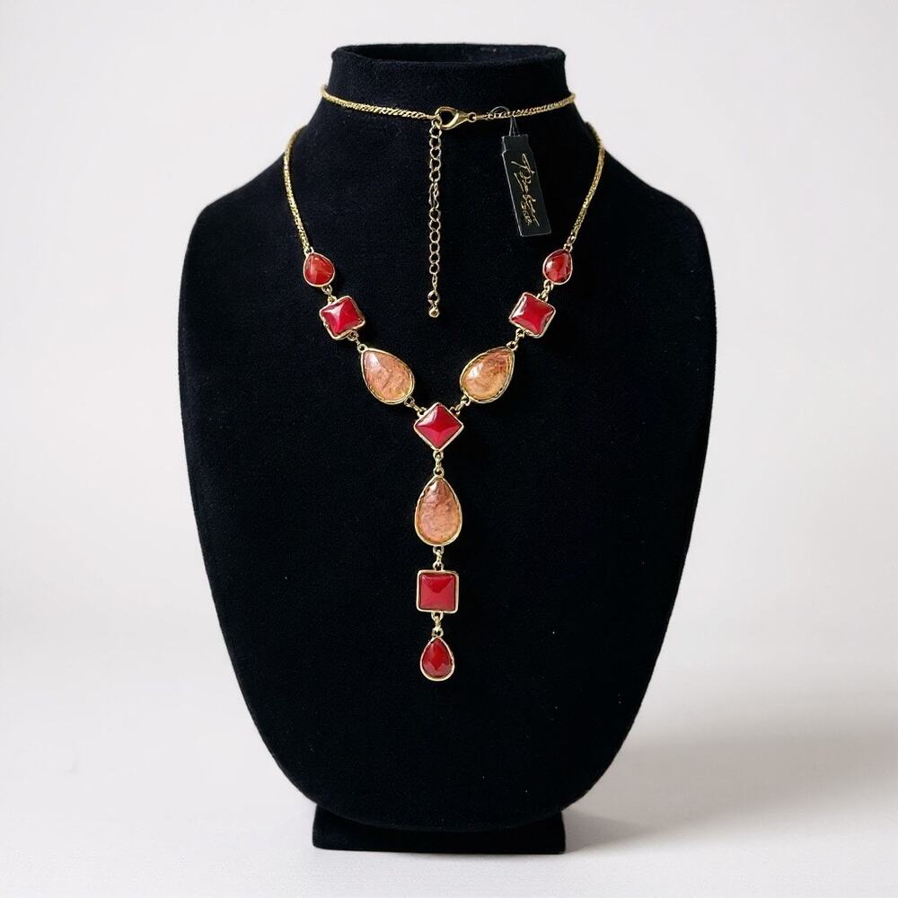 Thalia Sodi Red & Pink Gold-Tone Y-Drop Statement Necklace | NWT | Long